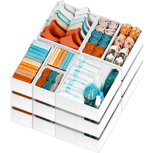 Criusia Drawer Organizer Clothes 20 Pack Dresser Organizer Bins for Nursery Bedroom Closet Organization and Storage Dividers for Clothing Baby Clothes Underwears Socks (White)