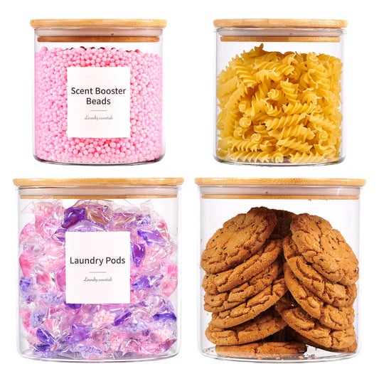 KitHero Laundry Pods Container 4 Pack Laundry Pod Detergent Holder with Labels for Laundry Room Organization Laundry Detergent Container for Laundry Room Storage Powder Scent Boosters Cookies