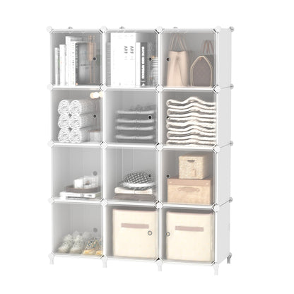 AWTATOS Cube Storage Closet Organizer 12 Cube Storage Shelves with Doors Closet Organizers and Storage Stackable Clothes Organizer for Bedroom Home Office White